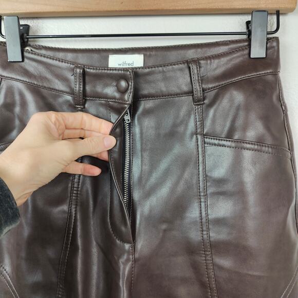 Aritzia Wilfred Rebel Pants Womens 2 Faux Leather Straight Leg Rich Mocha Brown - Picture 4 of 9